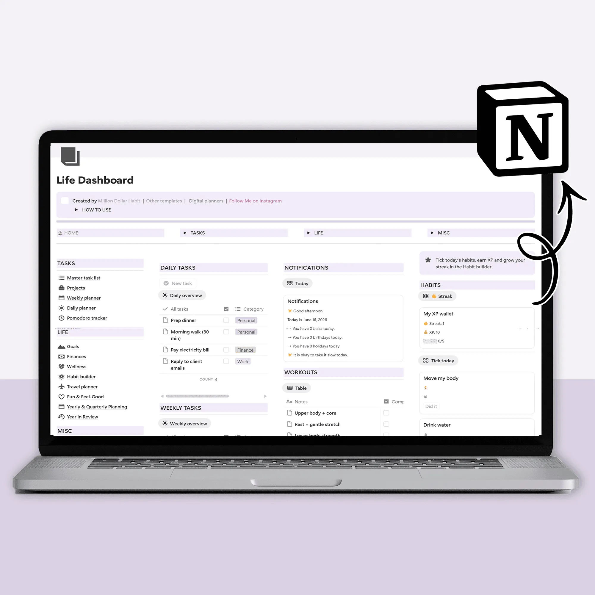 Life Dashboard for Notion